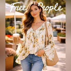 Free People,Bella Floral,Low-V Tunic, Boho,Flowy, Excellent Condition,Size Small